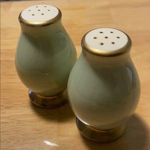 Vintage green & gold trim salt & pepper shakers